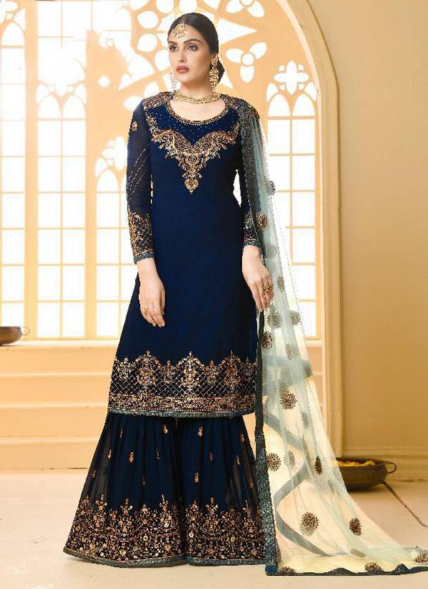 Ghunghat 2 Satin Georgette Heavy Embroidered Wedding Party Wear Sharara Suit Collection 3119-3122